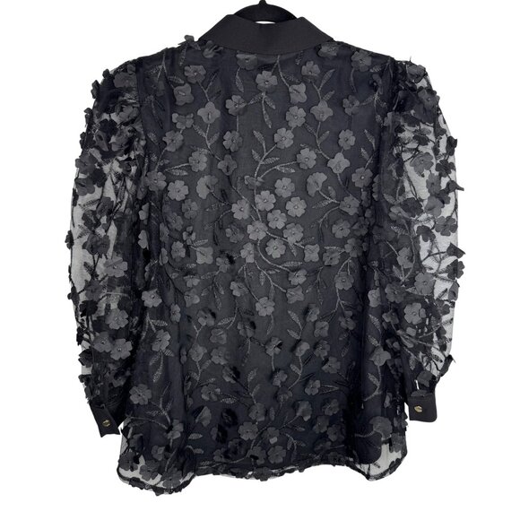 NWT‎ Anne Klein Black 3D Floral Sheer Blouse Size Medium Whimsigoth Maximalist - Picture 6 of 8